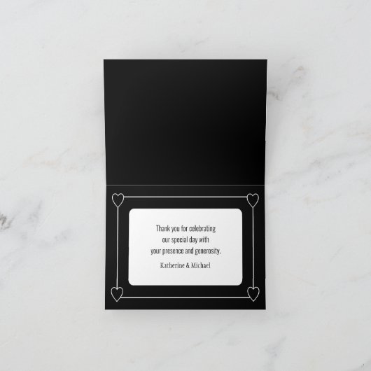 Einfache und romantische Herzen Hochzeit Schwarz Dankeskarte (Innenseite)