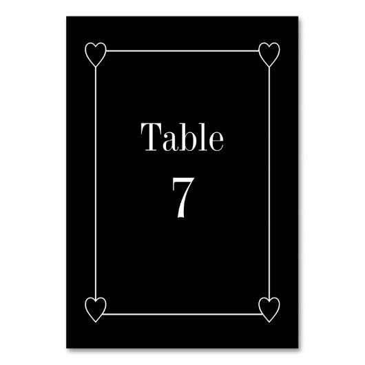 Einfache und romantische Schwarze Hochzeit Tischnummer (Vorderseite)
