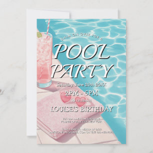 Einfache und rosa Poolparty-Einladung Einladung