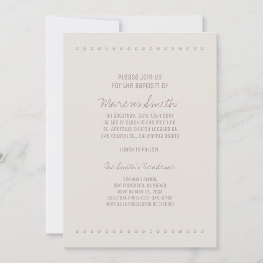 Einfache und rustikale Taufe Einladung (Vorderseite)
