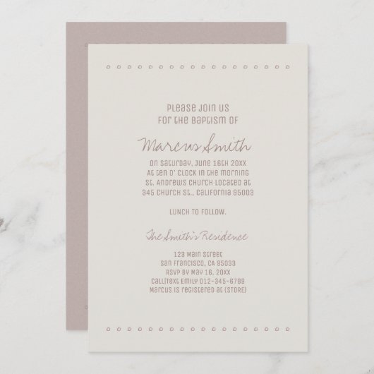 Einfache und rustikale Taufe Einladung (Vorne/Hinten)