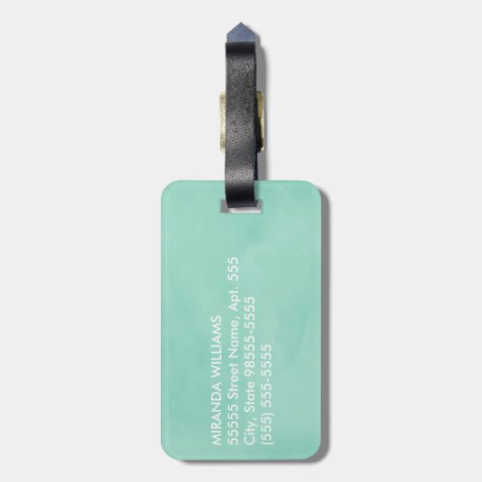 Einfache und schick-Minze grüne Monogramm mit Name Gepäckanhänger (Rückseite vertikal)