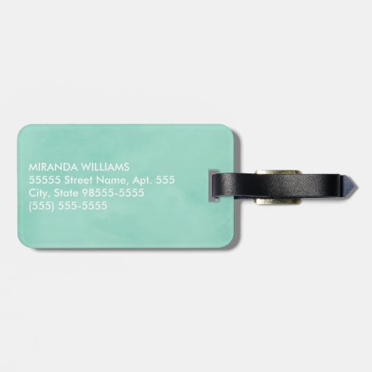 Einfache und schick-Minze grüne Monogramm mit Name Gepäckanhänger (Rückseite horizontal)