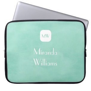 Einfache und schick-Minze grüne Monogramm mit Name Laptopschutzhülle