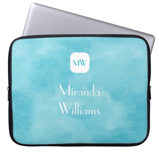 Einfache und schicke Aqua Türkis Monogramm mit Nam Laptopschutzhülle (Vorderseite)