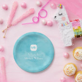 Einfache und schicke Aqua Türkis Monogramm mit Nam Pappteller (Party)