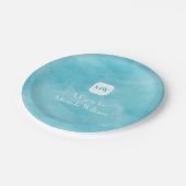 Einfache und schicke Aqua Türkis Monogramm mit Nam Pappteller (Schrägansicht)