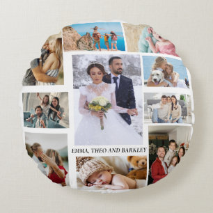 Einfache und schicke FotoCollage Hochzeit und Fa Rundes Kissen