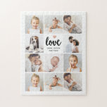 Einfache und schicke FotoCollage | Liebe mit Herz Puzzle<br><div class="desc">Dieses schicke Schwarz-Weiß-Rätsel verfügt über ein Foto-Raster mit elf persönlichen Fotos und eine moderne Schrift-Typografie, die "Liebe" sagt. Es gibt auch ein elegantes kleines Herz mit einem Imitat Rose Gold Look. Ein einfaches, minimalistisches, aber absolut stilvolles Geschenk für Ihre Mutter, Ehefrau oder jedes Familienmitglied, das Sie gewollt haben, um sie...</div>