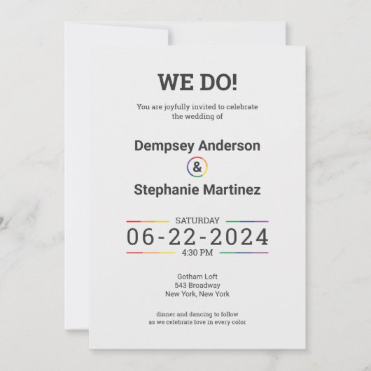 Einfache und schicke LQBTQ Hochzeitseinladung Einladung (Vorderseite)