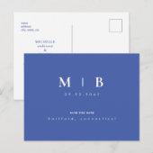 Einfache und schlanke Monogram Spring Blue Save th Ankündigungspostkarte (Vorne/Hinten)