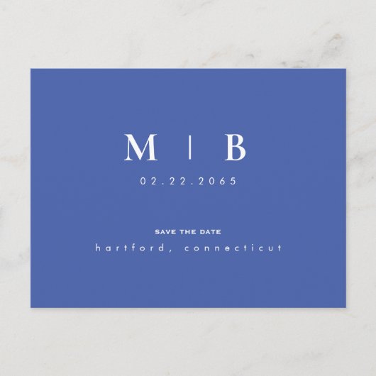 Einfache und schlanke Monogram Spring Blue Save th Ankündigungspostkarte (Vorderseite)