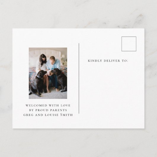 einfache und süße Geburtsmitteilungspostkarte Ankündigungspostkarte (Rückseite)