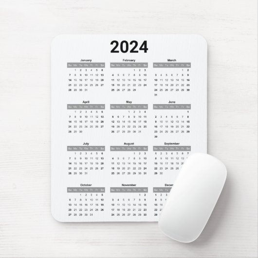 Einfache US Schwarz & Weiß 2024 Jährlicher Kalende Mousepad (Mit Mouse)
