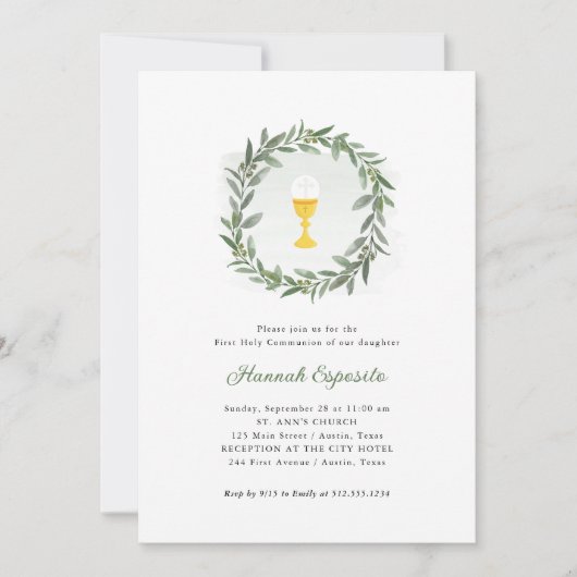 Einfache Vegetation und Chalice | Erste Heilige Ko Einladung (Vorderseite)
