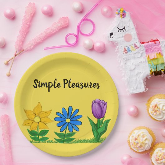 Einfache Vergnügungen Garten Blume Gelb Pappteller (Party)