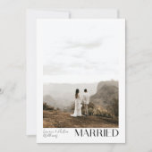 Einfache Verheiratete 3-Foto-Script-Hochzeitsempfe Ankündigung (Vorderseite)