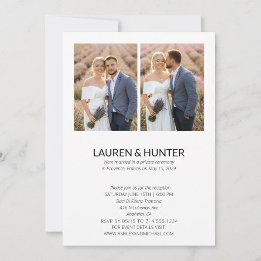 Einfache Verheiratete 3-Foto-Script-Hochzeitsempfe Ankündigung (Rückseite)