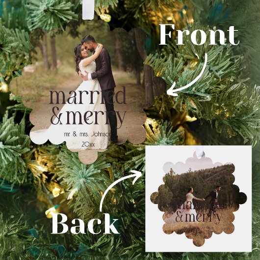 Einfache Verheiratete und Merry Newlyweds Name Dat Ornament Karte