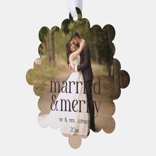 Einfache Verheiratete und Merry Newlyweds Name Dat Ornament Karte (Linke Ecke)