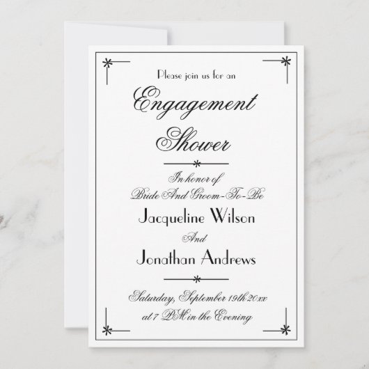 Einfache Verlobung Duschskriptnamen Classic Einladung (Vorderseite)