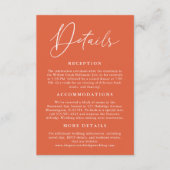 Einfache Verona Sunset Orange Kalligraphie Details Begleitkarte (Vorderseite)