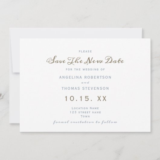 Einfache verspätete Hochzeiten ändern das Datum Save The Date (Rückseite)