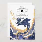 Einfache verzauberte Drache zum Geburtstag Einladung (Vorne/Hinten)