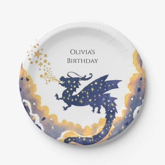 Einfache verzauberte Drache zum Geburtstag Pappteller (Vorderseite)