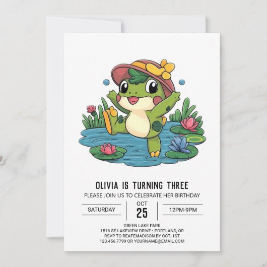 Einfache verzauberte Frosch Digital zum Geburtstag Einladung (Vorderseite)