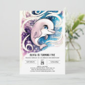 Einfache verzauberte Ozean Dolphin Geburtstag Einladung (Stehend Vorderseite)