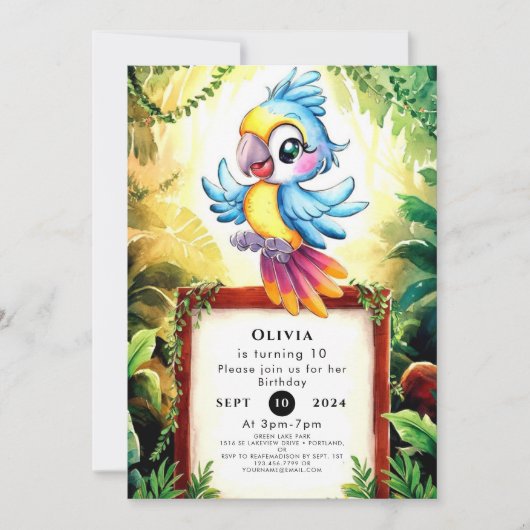 Einfache verzauberte Papagei zum Geburtstag Einladung (Vorderseite)