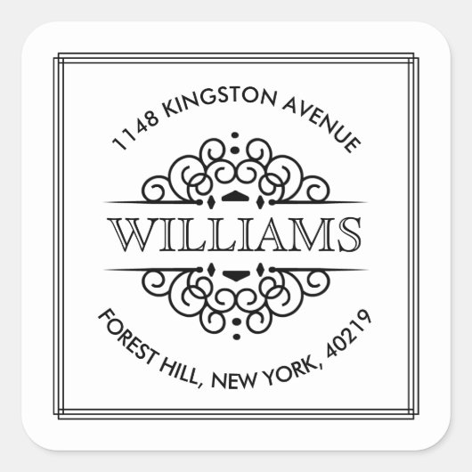 Einfache Verzierte Schwarz-Weiß-Rücksendeadresse Quadratischer Aufkleber (Vorderseite)