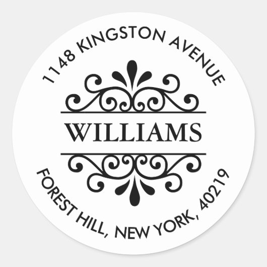Einfache Verzierte Schwarz-Weiß-Rücksendeadresse Runder Aufkleber (Vorderseite)