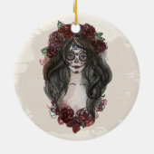 Einfache Verzierung Hand-drawn Dia de Los Muertos Keramik Ornament (Hinten)
