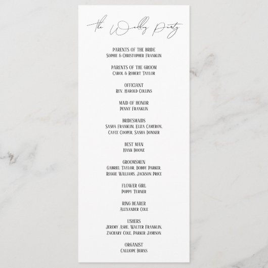 Einfache, vielseitige, elegante Slim Script Weddin Programm (Rückseite)