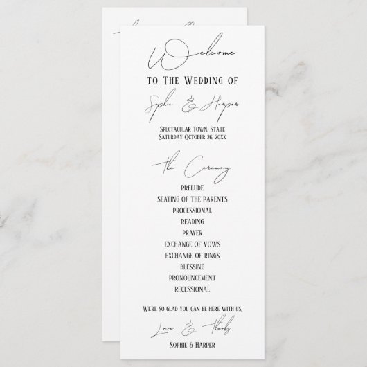 Einfache, vielseitige, elegante Slim Script Weddin Programm (Vorne/Hinten)