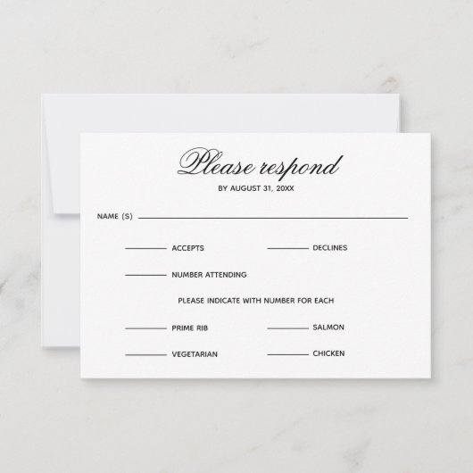 Einfache vier Auswahl - RSVP-Karte RSVP Karte (Vorderseite)
