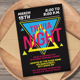 Einfache Vintage 90er Jahre Trivialnacht Einladung