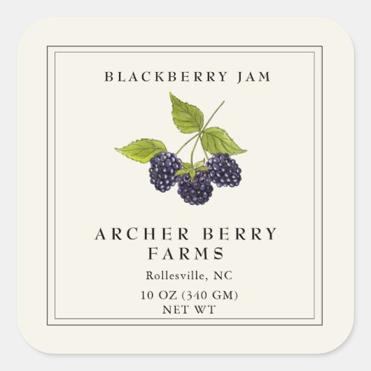 Einfache Vintage BlackBerry-Jam Jar Label Quadratischer Aufkleber (Vorderseite)
