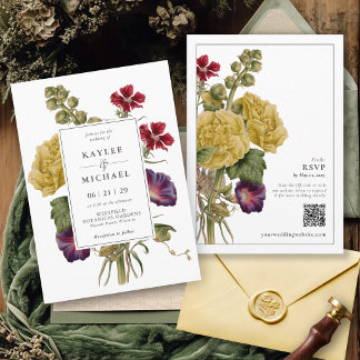 Einfache Vintage-Blumen-Botanik-QR-Code-Hochzeit Einladung