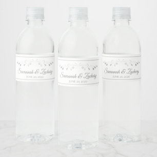 Einfache Vintage Blumen-Silber-Hochzeit Geblüht Wasserflaschenetikett