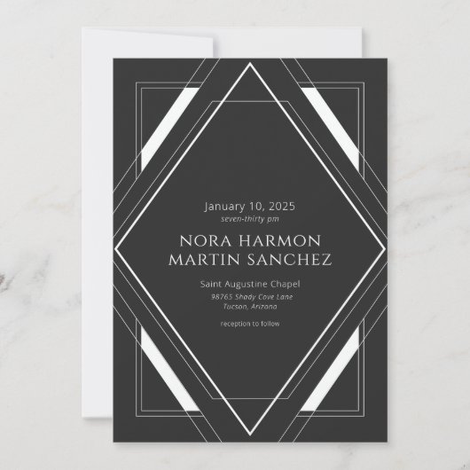 Einfache Vintage Dekos Schwarz-weiße Einladung (Vorderseite)