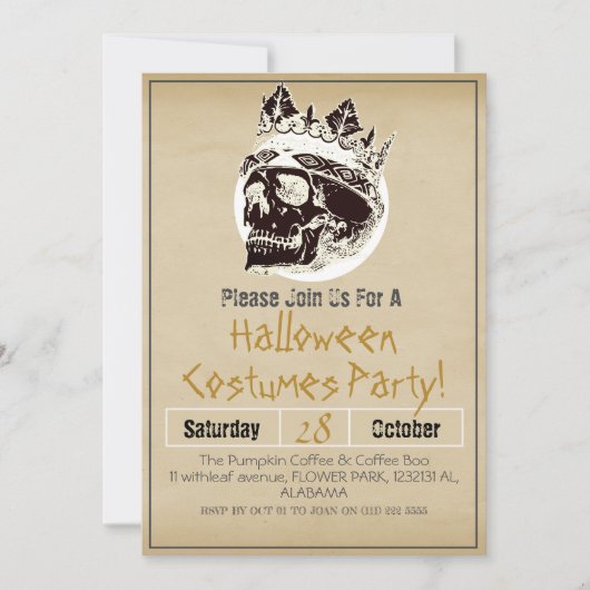 Einfache Vintage Halloween-Party Gothic Skull Einladung (Vorderseite)