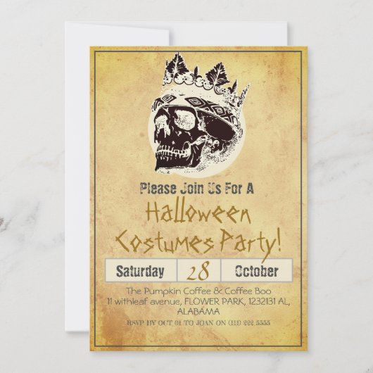 Einfache Vintage Halloween-Party Gothic Skull Einladung (Vorderseite)