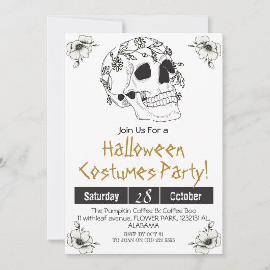 Einfache Vintage Halloween-Party Gothic Skull Einladung (Vorderseite)