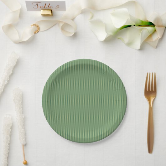 Einfache Vintage Olive Sage Grüne Streifen Pappteller (Hochzeit)