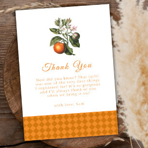 Einfache Vintage Orange Gingham Citrus Baby Dusche Dankeskarte