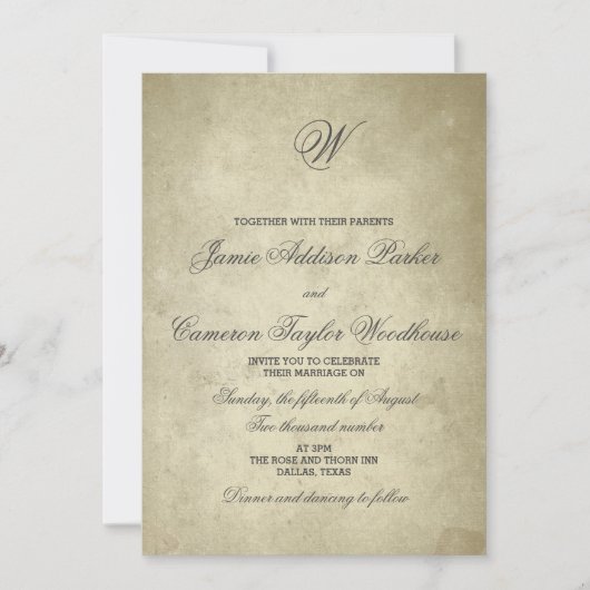 Einfache Vintage Papierhochzeit des Monogramm-| Einladung (Vorderseite)