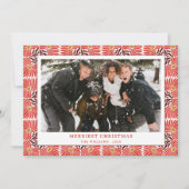 Einfache Vintage Red Pattern Foto Weihnachten (Vorderseite)